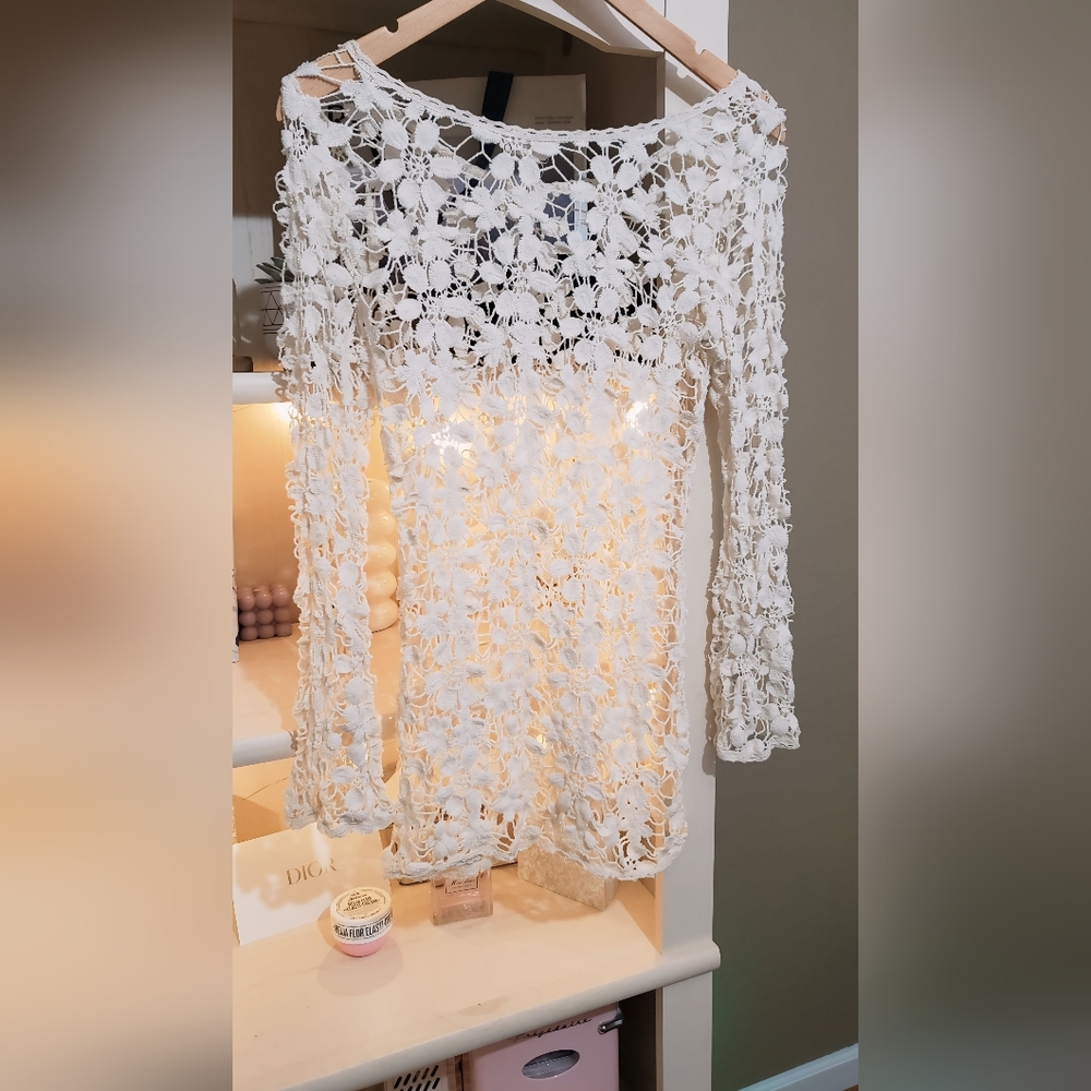 Cream Floral Cutout Top